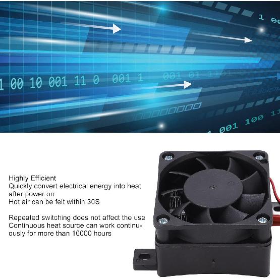 Воздушный обогреватель, PTC Керамический нагрев DC12V 50Вт Постоянная температура Усиленный нейлоновый корпус PTC Воздушный обогреватель Изоляционная температура 2,4 x 2,4 x 1,7 дюйма Автомобильный вентиляторный обогреватель