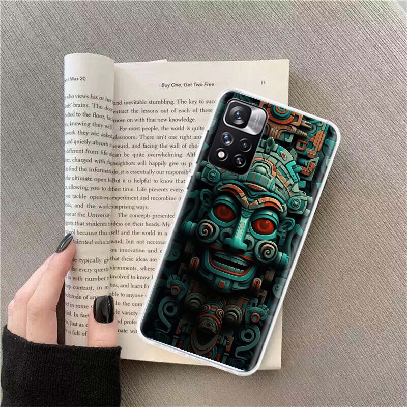 Каменный Чехол в Ацтекском Стиле Майя для Redmi Note 13 12 Pro Plus 14 15 Pro 5G 11 11T 11E 11S 10 Pro 10S 9 9S Прозрачный TPU Чехол