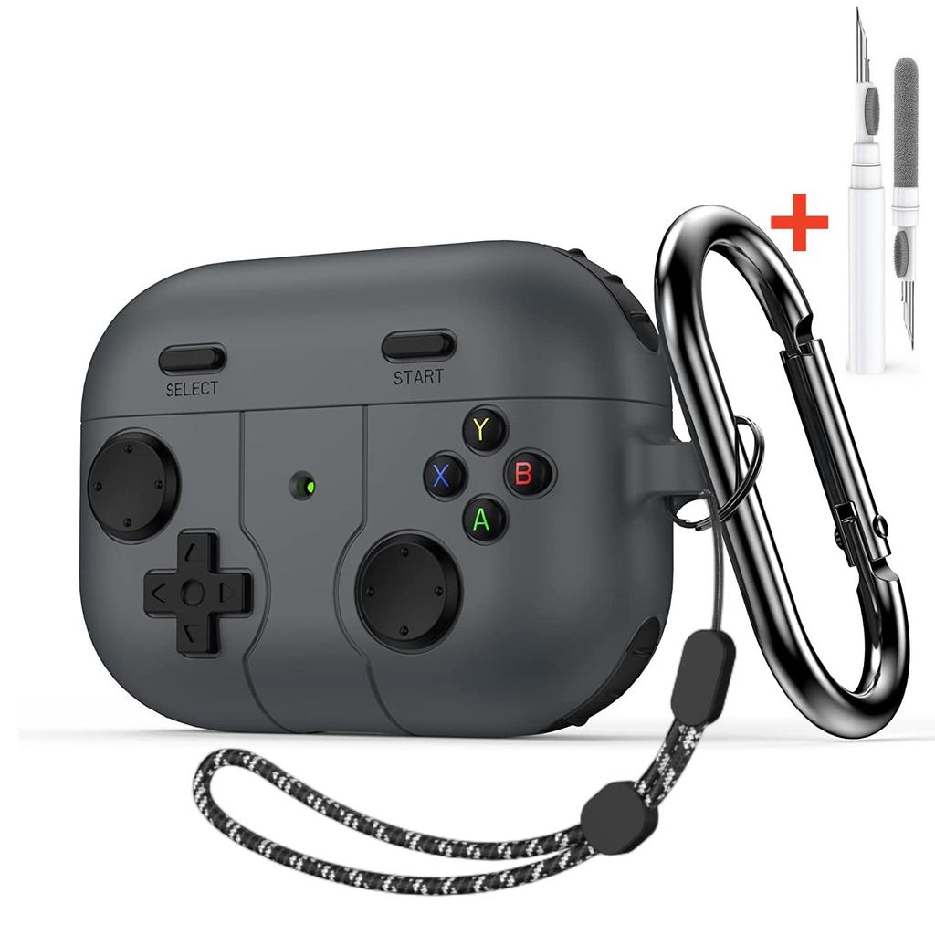 Для чехла для Airpods Pro 3 с брелоком Мягкий силиконовый защитный чехол-накладка с дизайном классической игровой консоли для Airpods Pro 3 (черный)