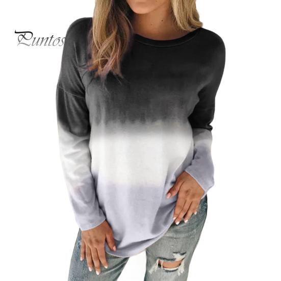 Женские топы с круглым вырезом и длинным рукавом, цветная футболка с принтом тай-дай, свободный крой, свитер, толстовка, повседневная одежда