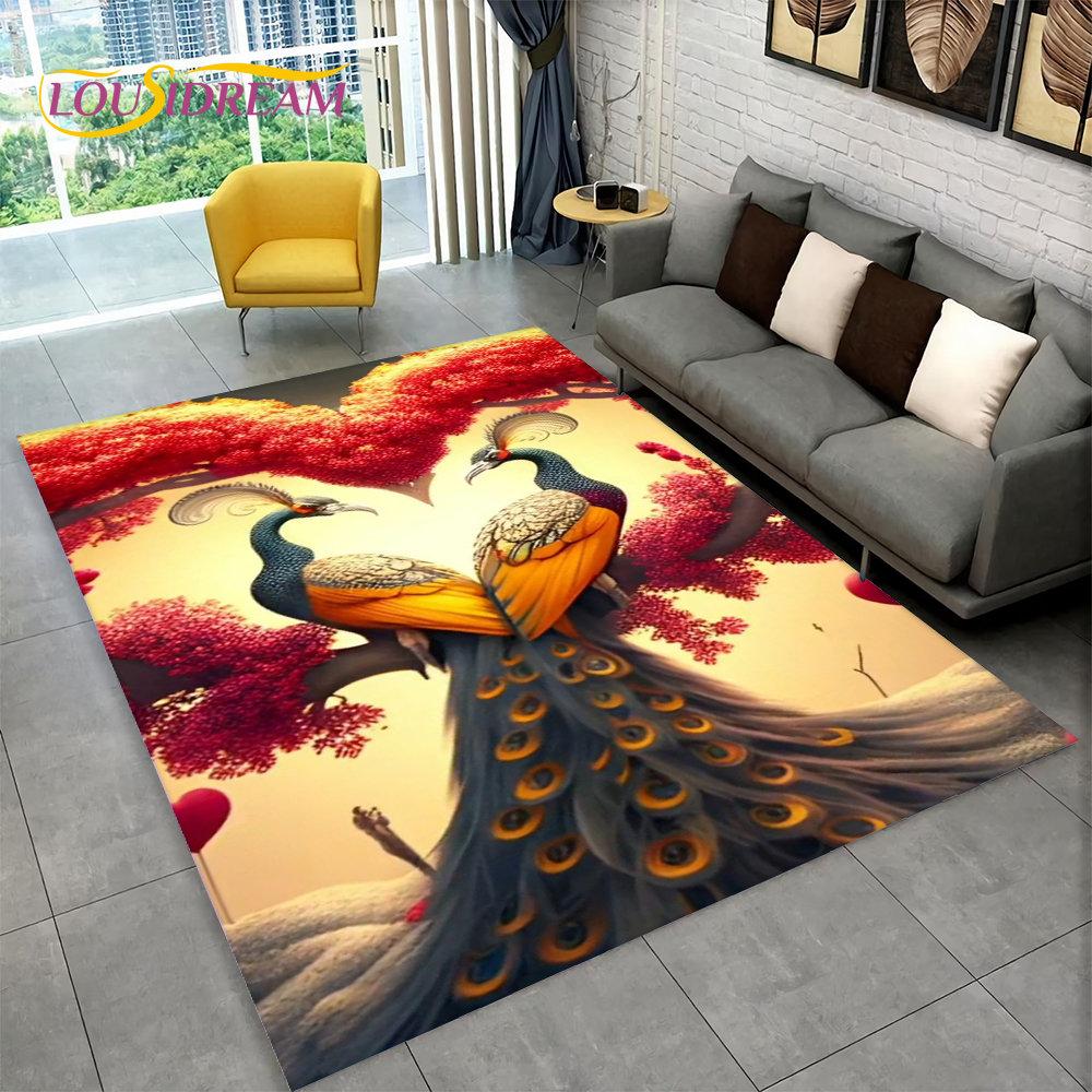 3D изысканный коврик с изображением павлина, коврик для дома, гостиной, спальни, дивана, коврик для кухни, украшение для кухни, нескользящие коврики