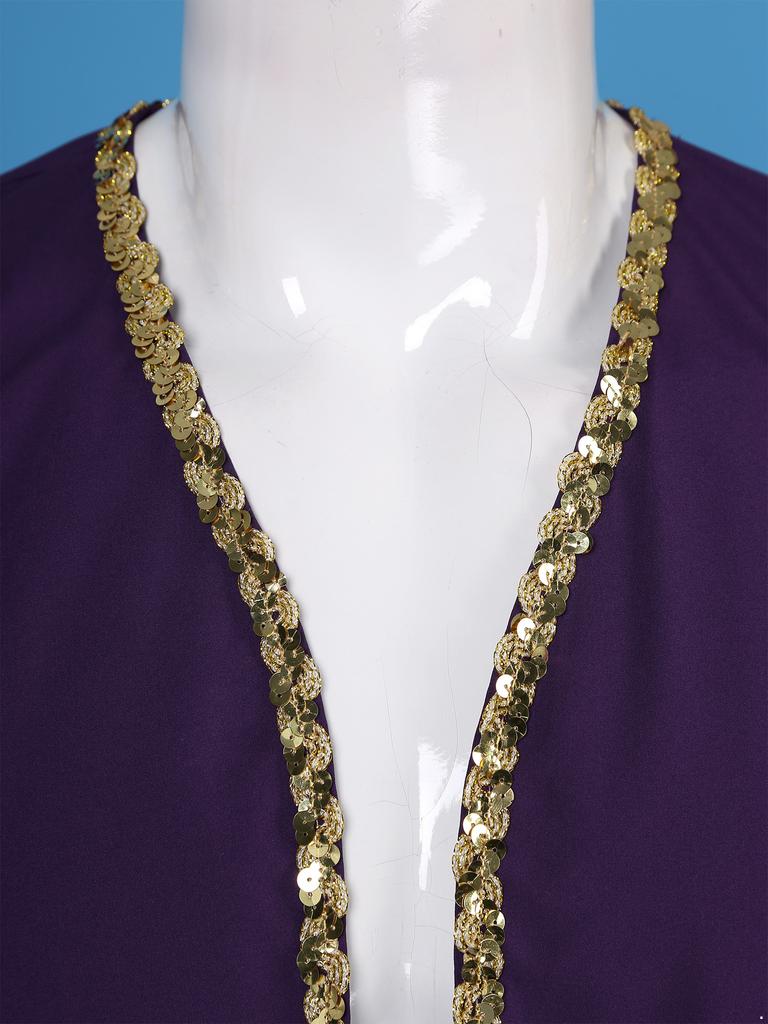 Mens Halloween Party Costume Sequin Trim Waistcoat Belted Pants Role Play Stage Performance Outfit