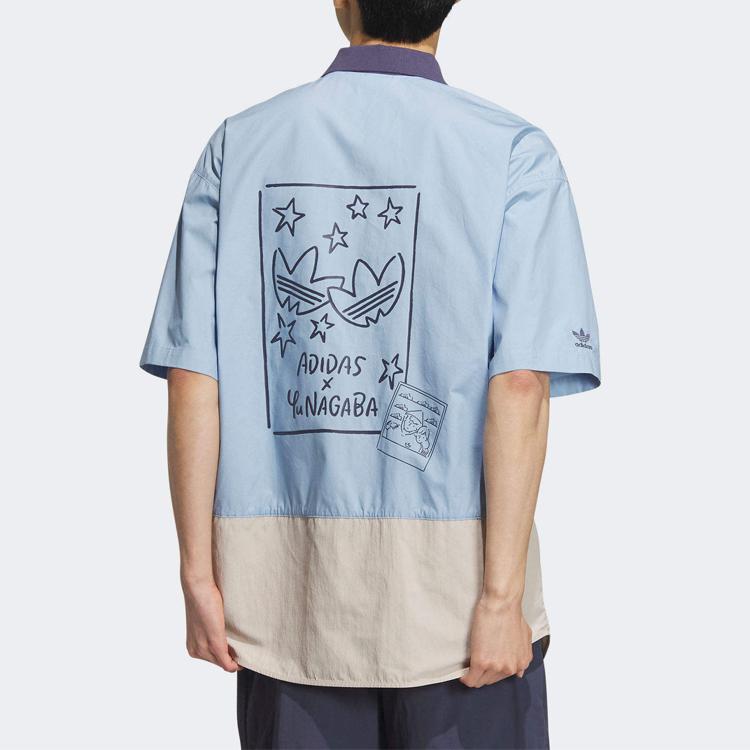 Adidas Оригинальные свободные рубашки с короткими рукавами и логотипом в виде трилистника, мужские топы, светло-голубые IS0635