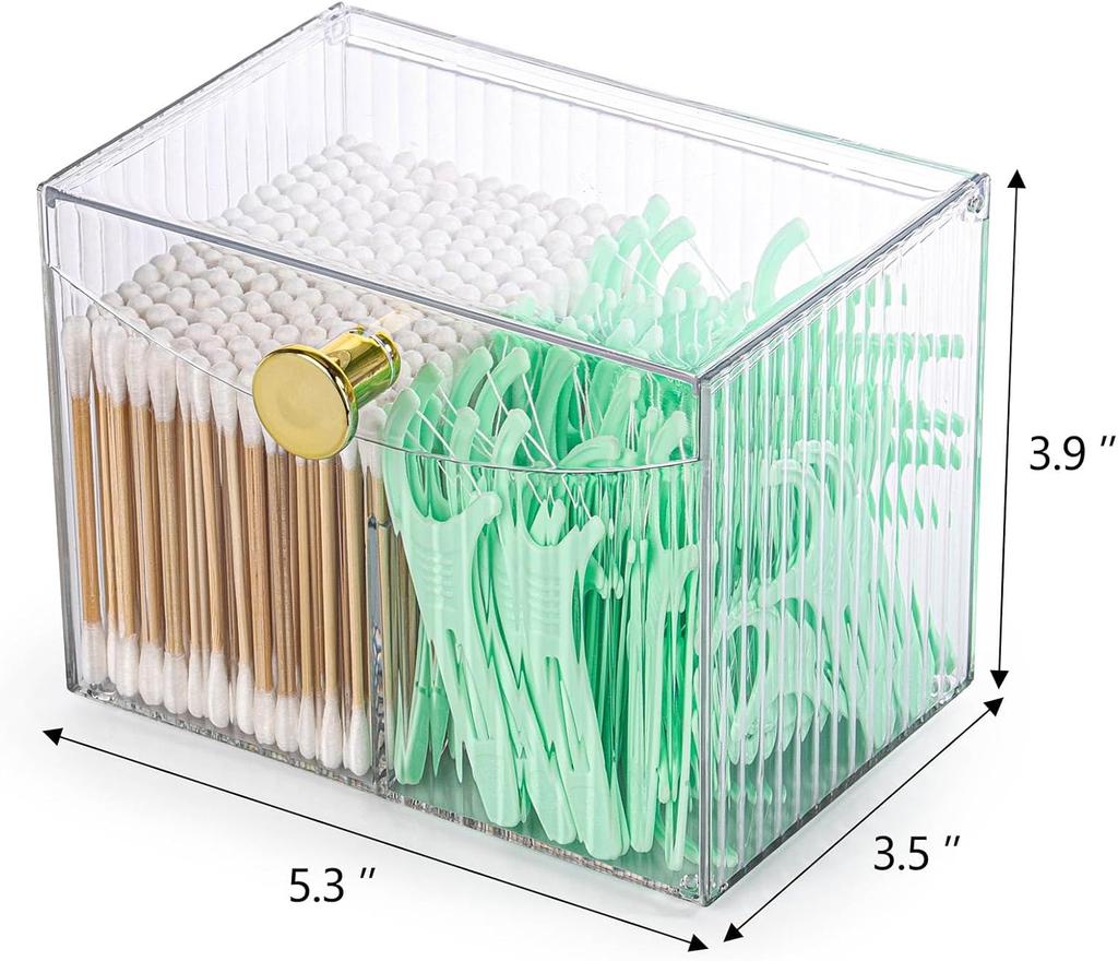 Держатель-диспенсер для ватных палочек с 2 отделениями, прямоугольный органайзер для ватных дисков и палочек с крышкой, прозрачная банка-органайзер для ванной комнаты