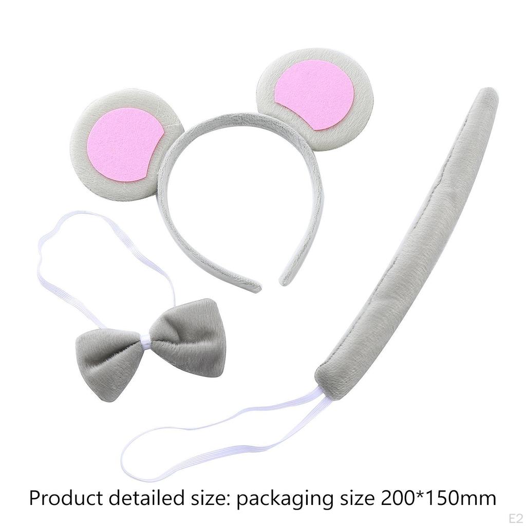 Повязка на голову с крысиными ушками, комплект с галстуком-бабочкой, головной убор, повязка на голову с изображением животного, длинный обруч для волос