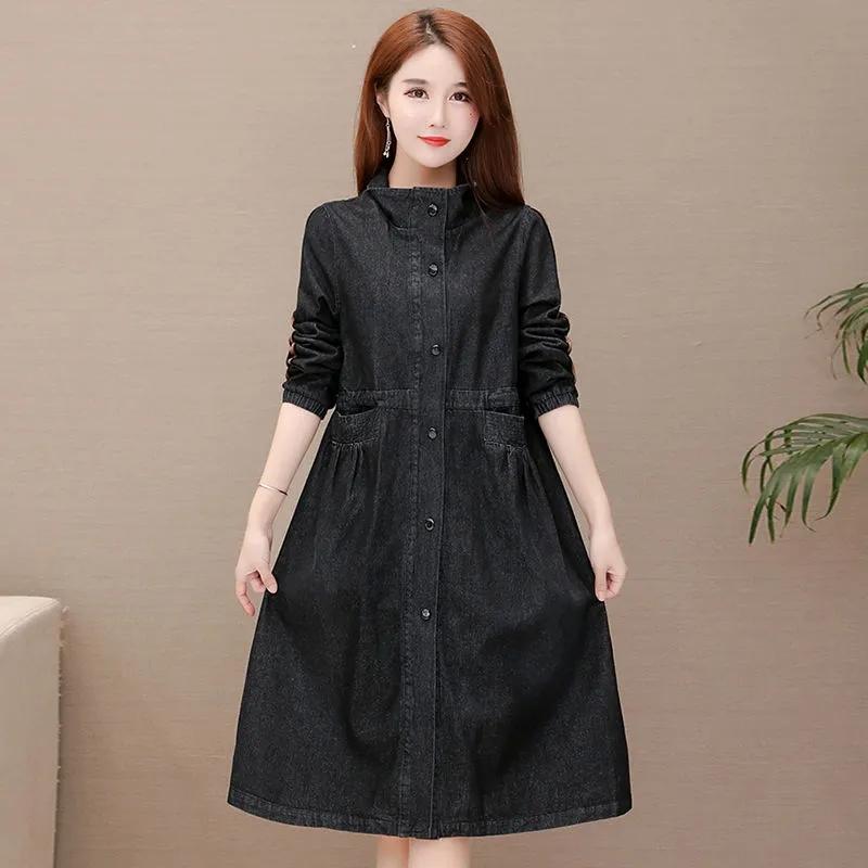 Джинсовая ветровка женская средней длины в стиле вестерн свободная модная куртка поло с воротником больших размеров