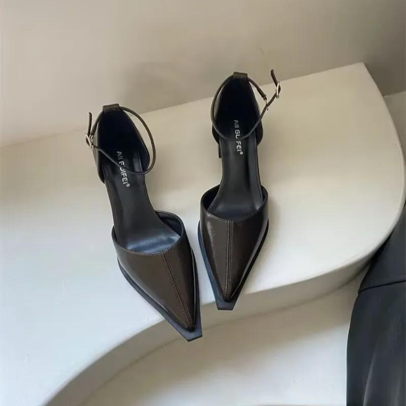 Summer 2025 New Women Black Fashion Sandals Woman Heels Pumps Sexy Pointed Toe Sandalias Female Low Heels Shoes