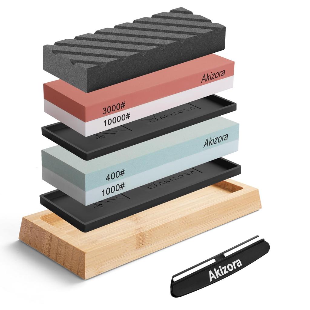 Akizora Whetstone Knife Sharpening Stone 400 1000 3000 10000 Whetstone Set with Surface Fixed Angle Strong Bamboo Medium Whetstone for Home Perfect