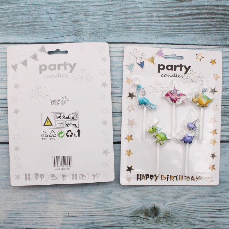 Мультяшные свечи для торта на день рождения, Милые свечи-присоски, 5 шт., Форма динозавра, Декорация для выпечки