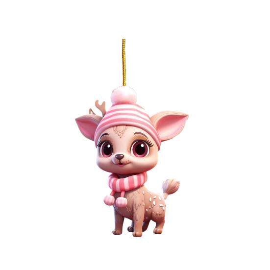 Креативное рождественское украшение в виде розового лося со шнурком, милый внешний вид, подвеска заднего вида для автомобиля, подвесное украшение для рождественской елки