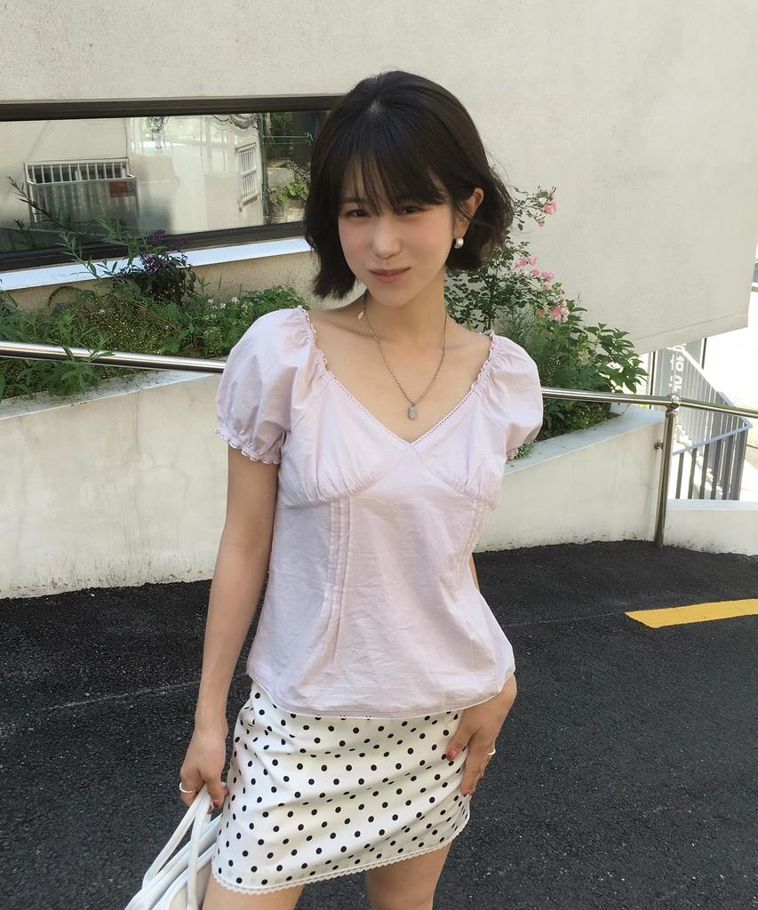 ROLAROLA Puff Sleeve Shirring Blouse Lavender