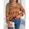 Autumn and Winter Casual Lantern Sleeve Contrast Color Love Pullover Sweater