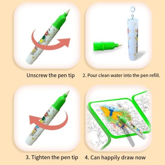 Книжка-раскраска акварелью Yousheng для детей, многоразовая книжка с картинками для акварели с кисточкой для воды, книжка для рисования без грязи для творческого обучения и развития мелкой моторики