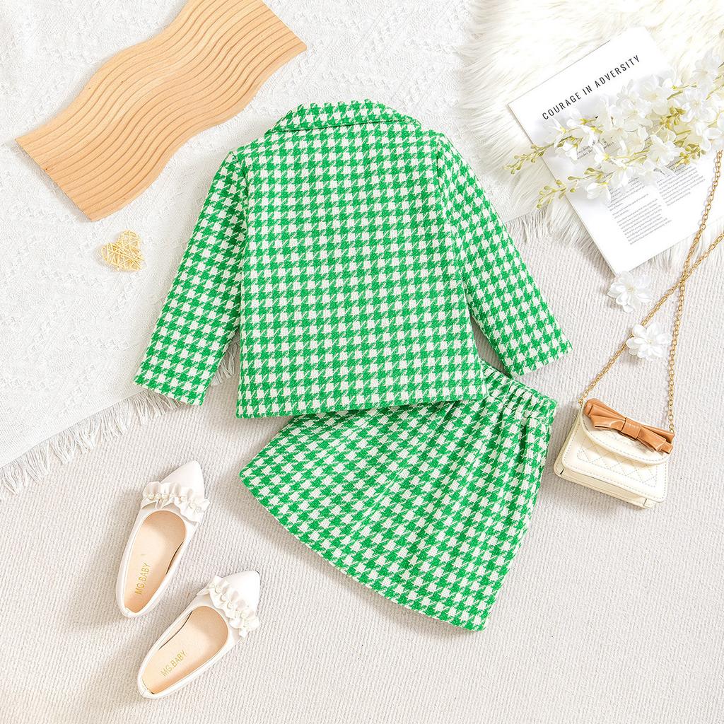 Детский модный костюм осень-зима для девочек повседневное клетчатое пальто юбка рождественский костюм