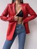 AL KHALID Red Real Genuine Lambskin Women Classic Button Stylish Party Blazer Leather