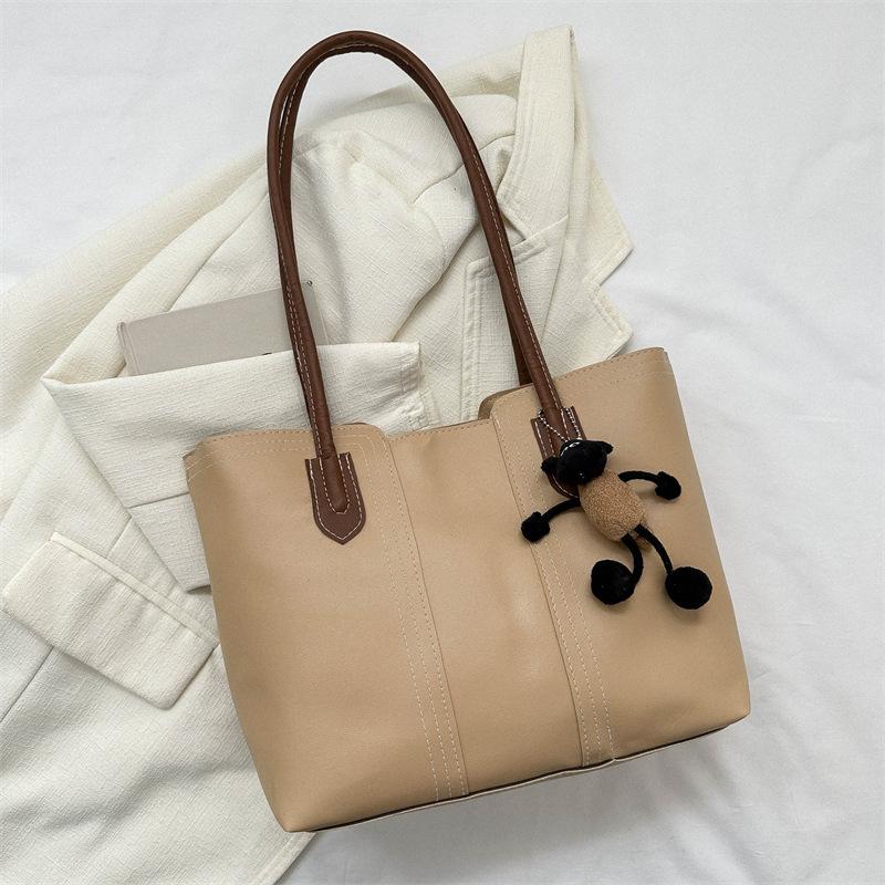 Korean Style Minimalist Bucket Bag Women Faux Leather Tote Shoulder Handbag Large Capacity Commuter Purse