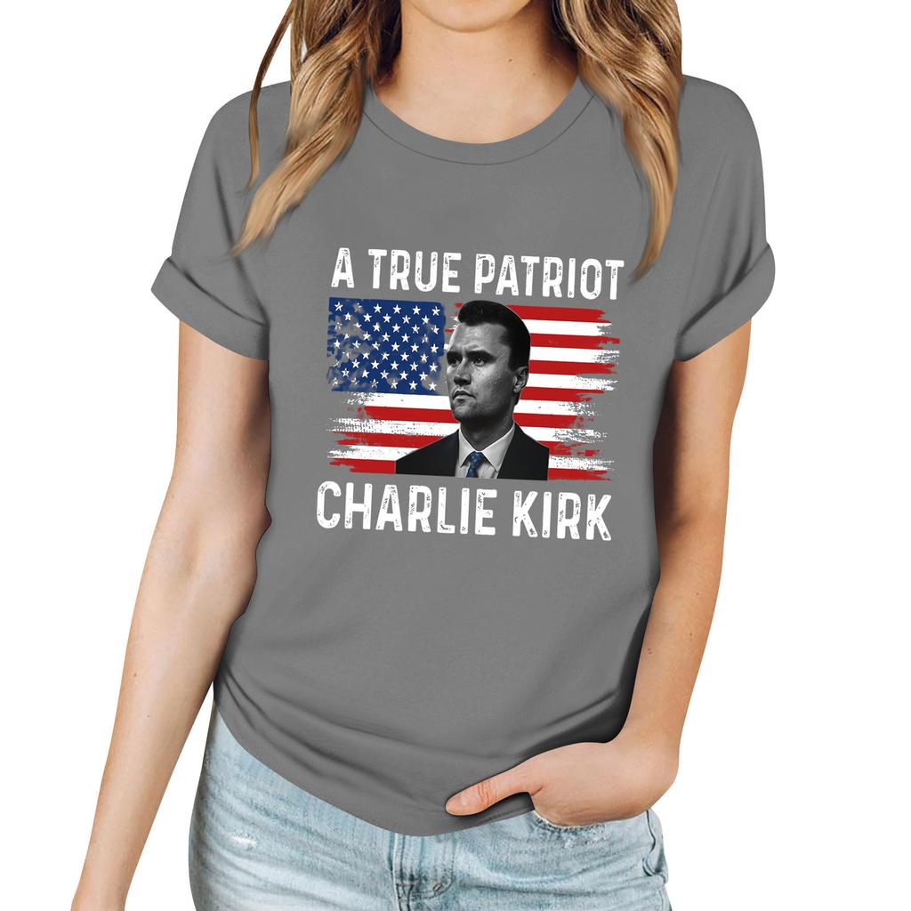 Women's Casual Printed T-Shirt Round Neck Pullover Short Sleeve Top