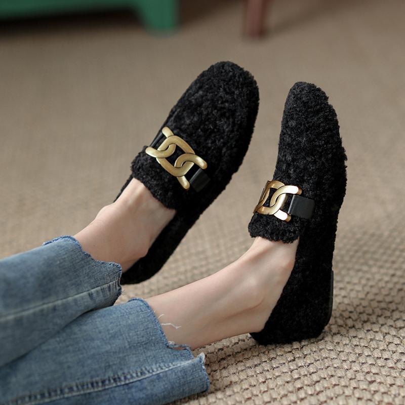 Мода 2024 Новые женские балетки для женщин с круглым носком и толстым каблуком Ретро туфли на низком каблуке Сохраняющие тепло балетки