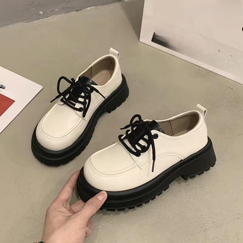 Увеличенные однослойные туфли женские весенние новые ретро легкие сочетающиеся студенческие удобные туфли на платформе с круглым носком из кожи Tide