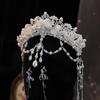 Bridal Accessories Wedding Headgear Premium Crystal Braided Crown Eyebrow Pendant Crown Ear Clips Forehead Chain Suitable For Round Face