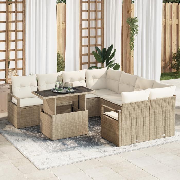 VidaXL 9-piece Garden Sofa Set Beige Poly Rattan, Garden and Terrace, Modular Seating, Lightweight Sets, Comfort 3357534