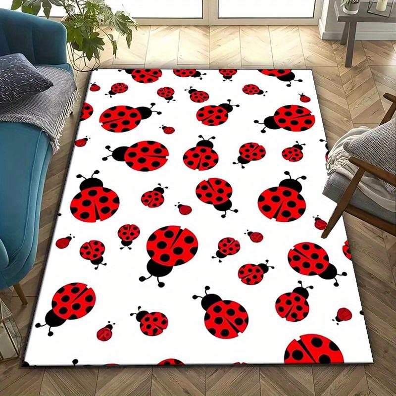 Crystal Velvet Seven Spots Ladybug Print Area Carpet Bedroom Living Room Home Decorative Floor Mat Anti-Slip Mat