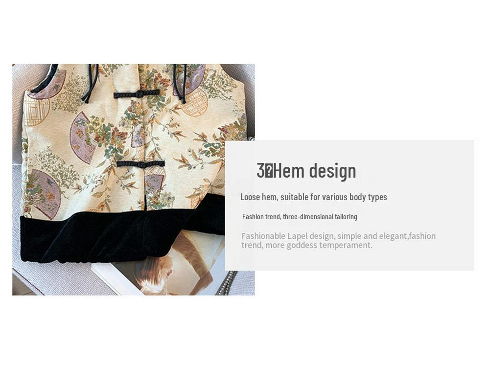 Retro Frog Button Jacquard Embroidery Vest for Middle-Aged Women - Spring/Autumn Styles