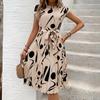 Women's Fashion Summer Spring Geometric Print Short Sleeve O-Neck High Waist Casual Dresses