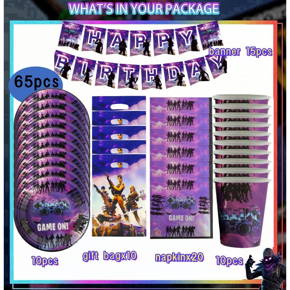 Игровой автомат Fortnition Декорации для дня рождения Набор посуды на 10 человек Задний фон Воздушный шар с альпакой Для детского праздника