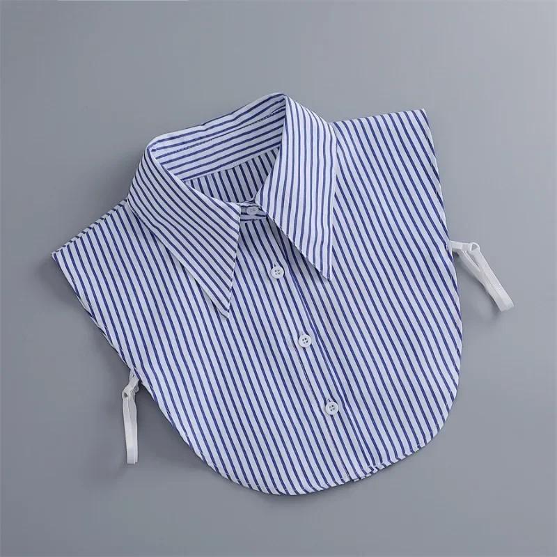 Blue Striped Shirt Fake Collar for Womens Fake Sleeved Cuff Half Shirt Detachable Collar Formal Suits Fake Cuff False Collar