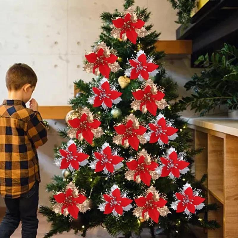 60/12 шт искусственные рождественские цветы веселое рождественское украшение на елку счастливые новогодние украшения рождественские искусственные цветы натал навидад