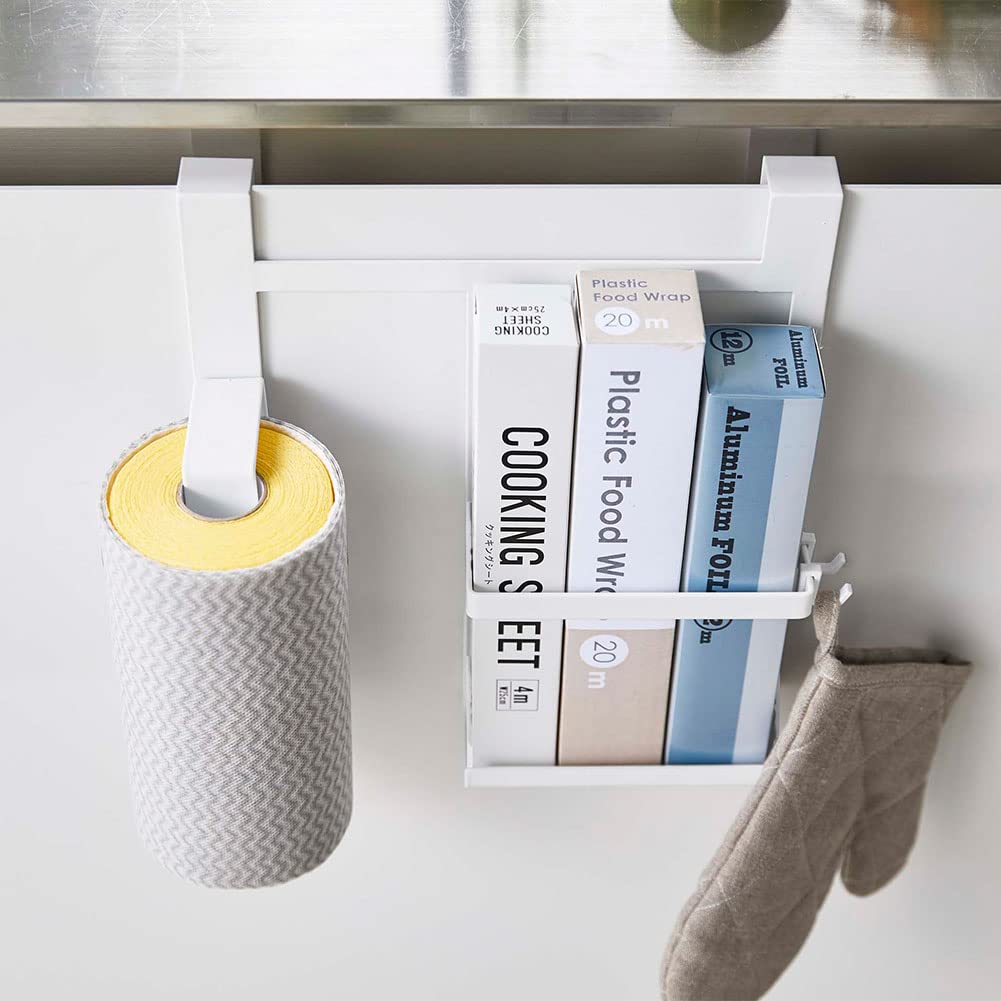 Держатель для кухонной бумаги Yamazaki Jitsugyo на дверце раковины, белый, высота 3 см, совместим с различными размерами рулонной бумаги, пластиковый пакет для кухонной бумаги