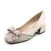 Модная обувь для женщин Роскошные туфли-лодочки 35-43 Весенняя повседневная обувь для вечеринок Жемчужный бантик Квадратный высокий каблук Обувь для девочек Обувь для платья со стразами
