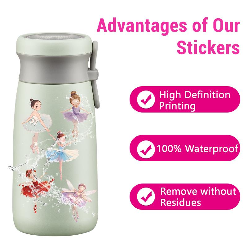 50PCS Cute Ballet Stickers Girls Dance Stickers Pack Waterproof Vinyl Decal for Scrapbook Water Bottle Laptop Phone Computer