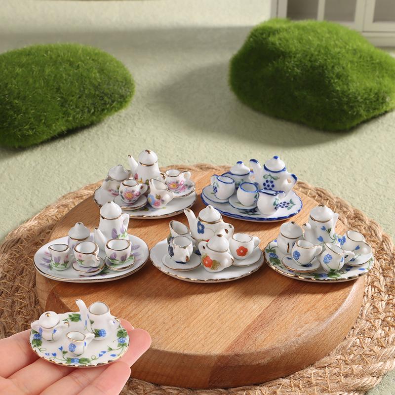 Миниатюрный фарфоровый чайный набор, посуда, кухонный кукольный домик, чайник, игрушки «сделай сам»