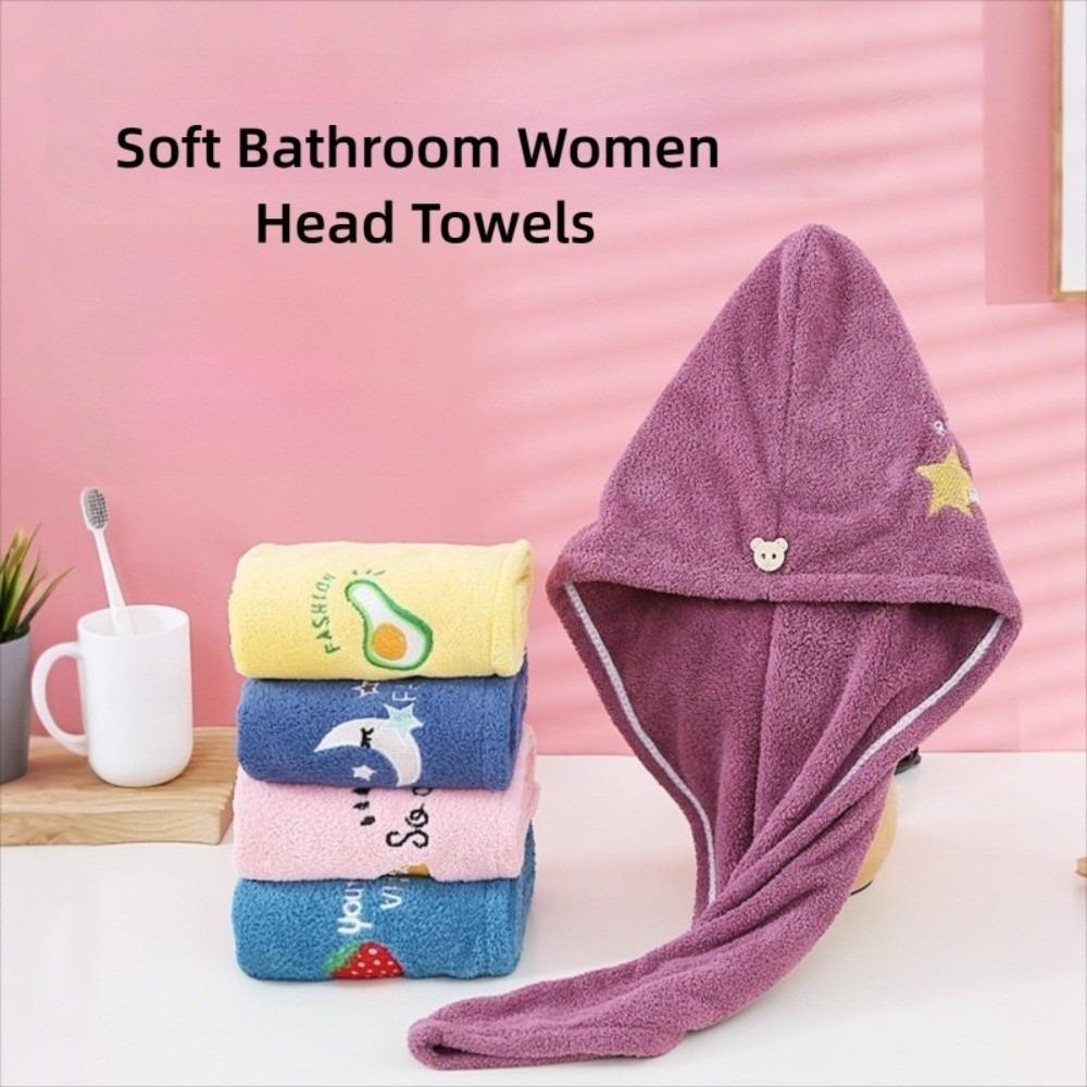 Soft Bathroom Women Head Towels Embroidery Style Hair Dry Wrap Bonnets  Birthday Gift