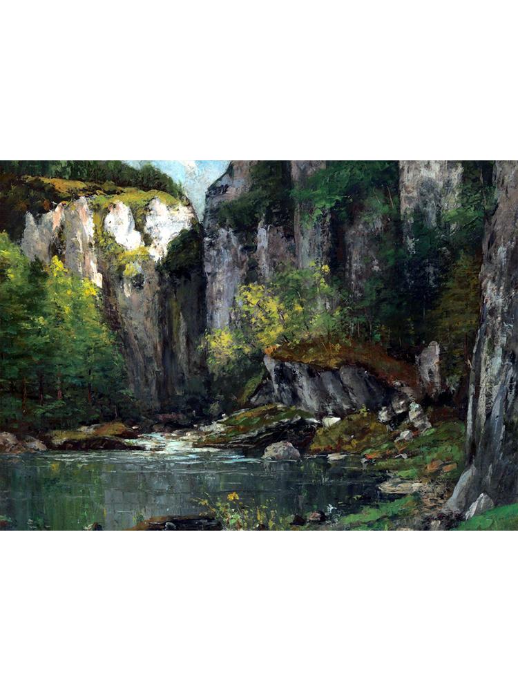 Realism Famous Artist Gustave Courbet River Rocks Forest Landscape Poster Canvas Painting Wall Art for Living Room Home Decor