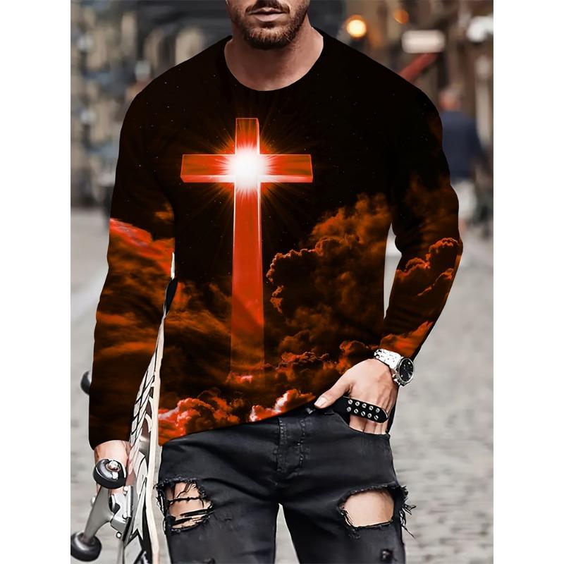 Street Fashion Men's Long-sleeved T-shirt Spring/Summer Men's Daily Casual T-shirt 3D Cross Print Men's Long-sleeved T-shirt