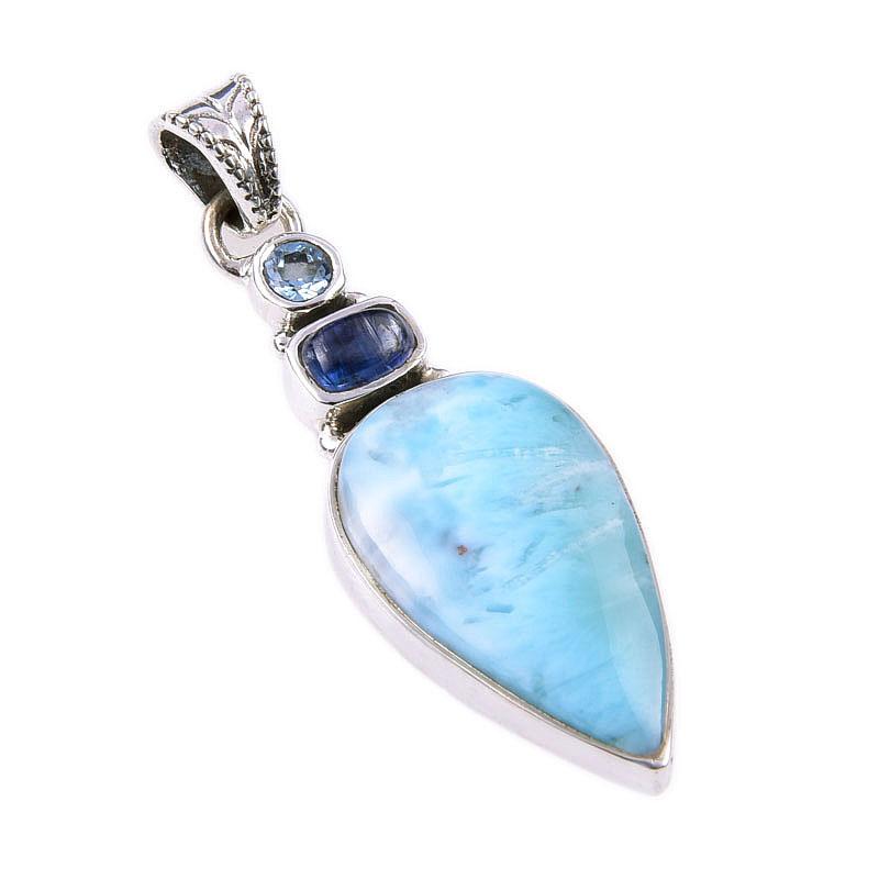 Natural Republic Larimar, Kyanite 925 Solid Sterling Silver Pendant 2'' U7l32
