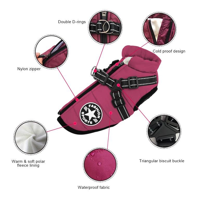 Adjustable Dog Harness Vest With Leash Attachment Small Medium Dogs Winter Fall Use