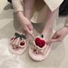 Инс милый щенок контрастные цвета полосатый забавный наряд пушистые туфли на улице дома 2025 теплые однословные плоские хлопковые тапочки