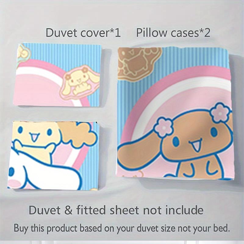 3 шт. Киннаморолл, Sanrio Дышащий полиэстеровый комплект постельного белья, Мягкое пододеяльник и 2 наволочки, Подходит для всех сезонов, 082611b