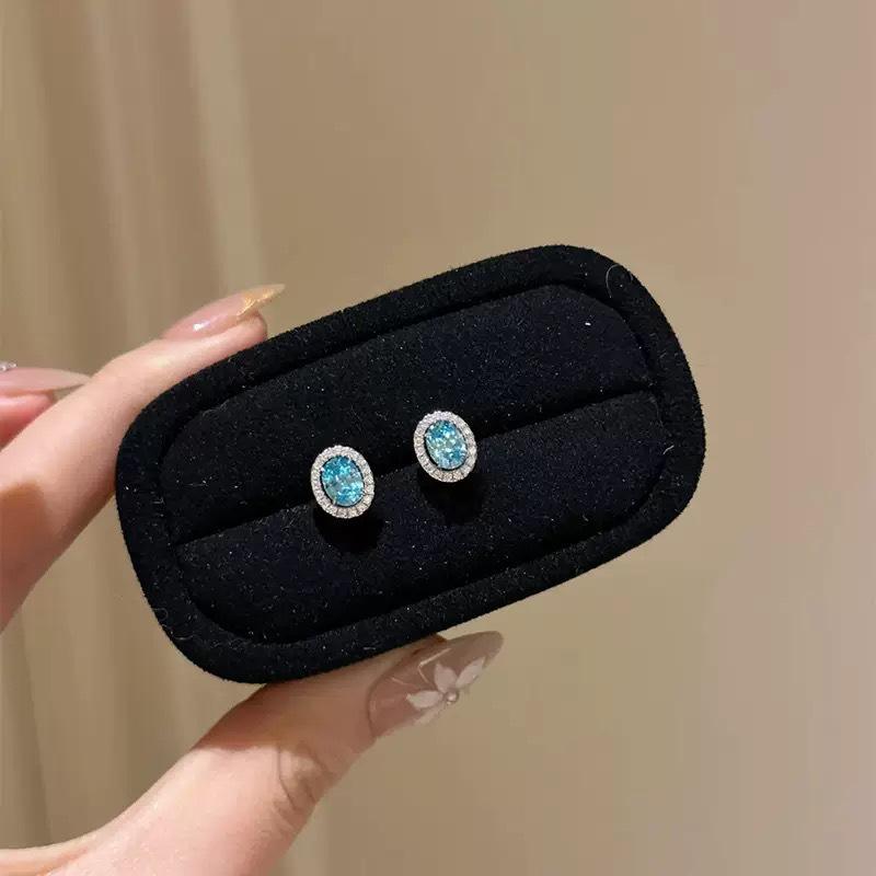 Серьги-пусеты из стерлингового серебра 925 пробы с овальным аквамарином - Классические, Искрящиеся и Высококачественные