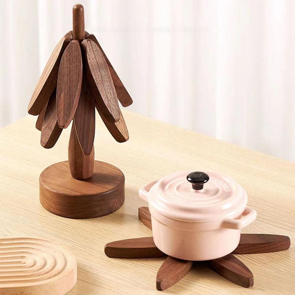 Creative Walnut Colored Tree Design Stand Wooden Trivets Decorative Anti Scald Heat Resistant Table Mat Coaster Wood Placemats P
