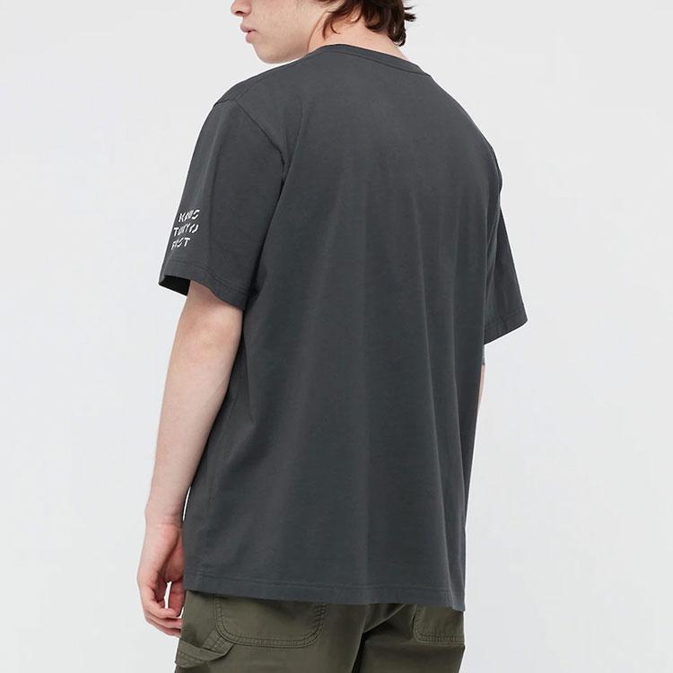Uniqlo Унисекс Футболка с принтом мультфильмов Kaws, Круглый вырез, Темно-серый 446311-08