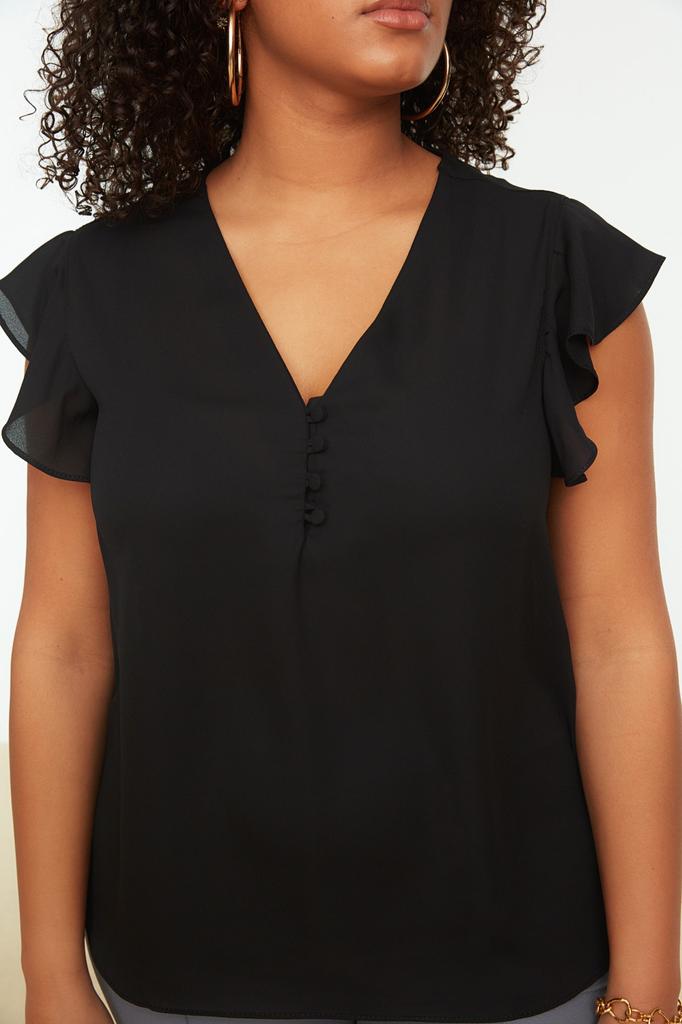 Women's Fashion New Plus Big Size Blouse Stone Woven Button Detailed Blouse