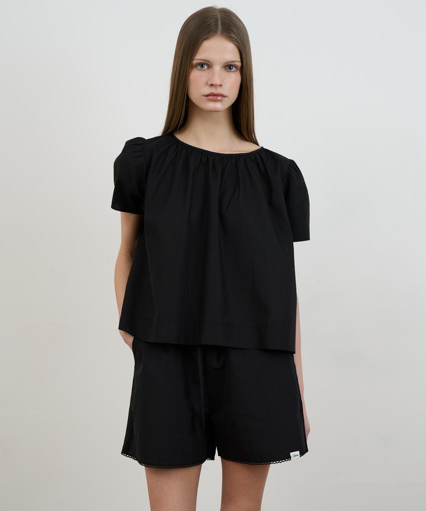 DEHEVE Volume Shirring Blouse [Black]