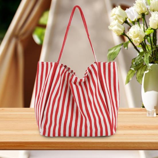 Women Striped Single Shoulder Bag Large Capacity Canvas Tote Bag Ladies Girls Casual Hobo Handbag Purse