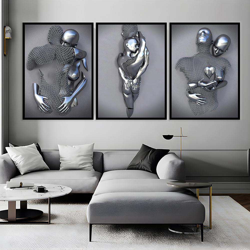 Metal Robot Abstract Art Sculpture Oil Painting Poster Exquisite Light Luxury Erotic Wall Decoration Painting Version