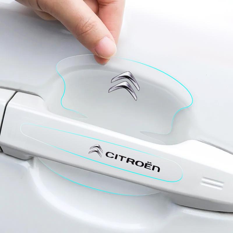ATJ3 Transparent Car Door Handle Cup Protector Door Bowl Logo Sticker For Citroen C1 C2 C3 C4 C5 C6 C8 C4L DS3 DS4 DS5 DS5LS DS6 DS